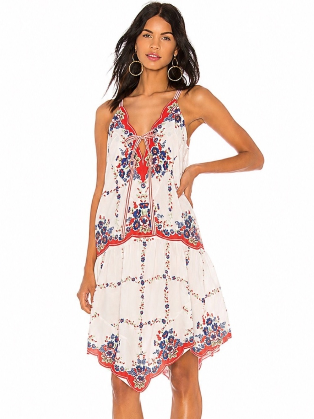 NWT Anthropologie Celandine Plunge-Neck Drop-Waist Cotton Midi Dress Sz XL